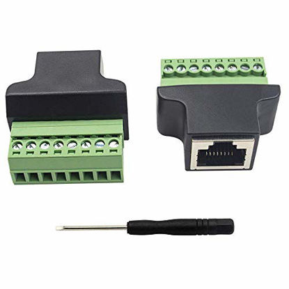 Picture of Poyiccot RJ45 Screw Terminal Adaptor Connector, 2pack RJ45 /8p8c Female Jack to 8 Pin Screw Terminal Connector for Cat7 Cat6 Cat5 Cat5e Ethernet Extender CCTV Digital DVR Network Adapter
