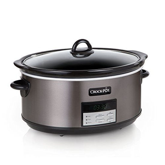Crock Pot Slow Cooker 8 Quart Programmable Slow Cooker with Digital Countdown Timer Black Stainless Steel SCCPVFC800 DS