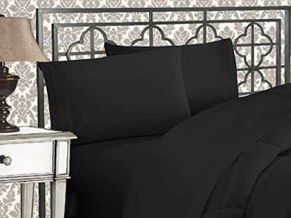Picture of Elegant Comfort Luxurious 1500 Thread Count Egyptian Three Line Embroidered Softest Premium Hotel Quality 4-Piece Bed Sheet Set, Wrinkle and Fade Resistant, California King, Black