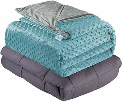 Picture of Quility Weighted Blanket for Adults - Queen Size, 60"x80", 20 lbs - Heavy Heating Blankets for Restlessness - Grey, Tide Cover