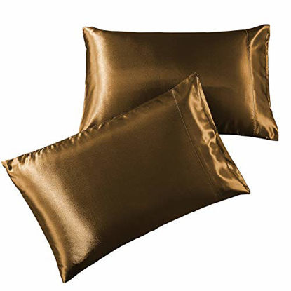 Picture of Pure Bedding Satin Pillowcase 2 Pack - Queen Size (20"x30", Coffee) - Silky Pillow Cases for Hair and Skin - Satin Pillow Covers with Envelope Closure - Extra Soft Premium Microfiber