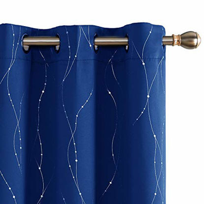 Picture of Deconovo Blackout Curtains Wave Line with Dots Design Grommet Top Room Darkening Window Drapes for Kids Room 42 x 54 Inch Royal Blue 2 Panels