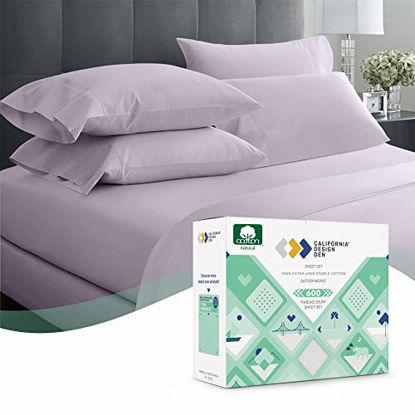 Picture of 4 Piece Extra Deep Pocket Lavender Full Sheet Set, 100% Pure Cotton 600-Thread-Count Luxury Hotel Collection Bedding Set - Wrinkle Free, Comfy, Sateen Weave, Fits Mattress 16'' Deep Pocket