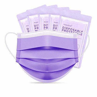 Picture of Assacalynn Disposable Face Masks Purple 50pcs, 3 Layer Disposable Masks, Breathable Masks for Men Women