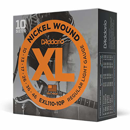 Picture of D'Addario EXL110-10P Nickel Wound Electric Guitar Strings, Regular Light, 10-46, 1 box of 10 Sets