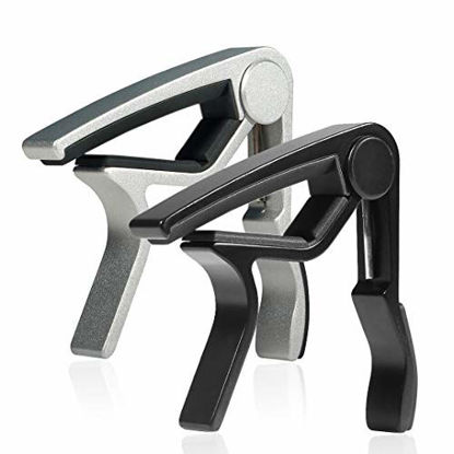 Picture of WINGO 6 String Single-handed Guitar Capo For Acoustic Electric Guitar - 2 Pack of Black and Silver