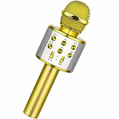 Picture of Wireless Bluetooth Karaoke Microphone,Rechargeable Kids Microphone Karaoke Machine,Professional Handheld Karaoke Mic Speaker Home KTV Kids Birthday Party - Best Gifts for Kids Adults (Gold)