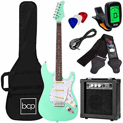Picture of Best Choice Products 39in Full Size Beginner Electric Guitar Starter Kit w/Case, Strap, 10W Amp, Strings, Pick, Tremolo Bar - SoCal Green