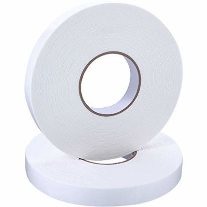 Picture of 2 Rolls Double Sided Foam Tape White PE Foam Tape Sponge Soft Mounting Adhesive Tape (1 inch by 50 Feet)