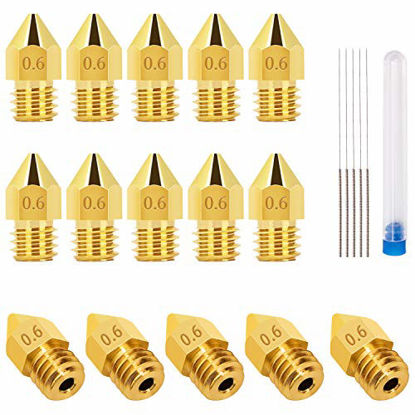 Picture of LUTER 15PCS 0.6mm 3D Printer Nozzles Extruder Nozzles for MK8 + 5 PCS 0.5mm Stainless Steel Nozzle Cleaning Needles for Makerbot Creality CR-10