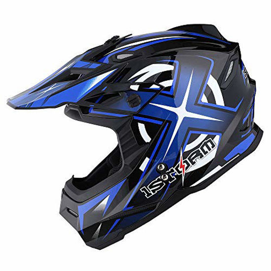 Picture of 1Storm Adult Motocross Helmet BMX MX ATV Dirt Bike Helmet Racing Style HF801; Sonic Blue; L (22.4/22.8 Inch)