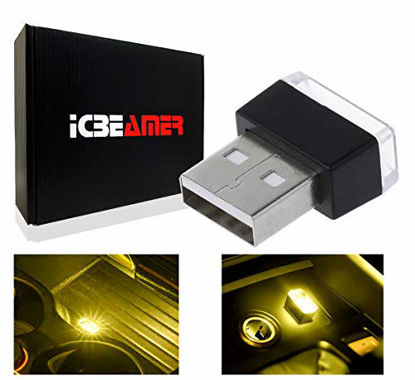 Picture of ICBEAMER 1pc Yellow Universal USB Interface Plug-in Miniature Night Light LED Car Interior Trunk Ambient Atmosphere