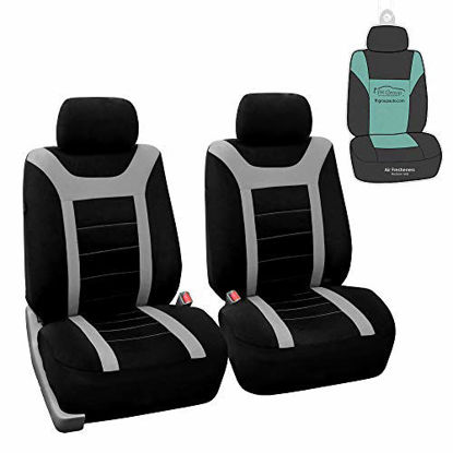 Picture of FH Group Sports Fabric Car Seat Covers Pair Set (Airbag Compatible), Gray/Black- Fit Most Car, Truck, SUV, or Van