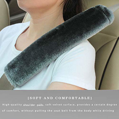 Picture of Soft Faux Sheepskin Seat Belt Shoulder Pad for a More Comfortable Driving, Compatible with Adults Youth Kids - Car, Truck, SUV, Airplane,Carmera Backpack Straps 2 Packs Dark Gray