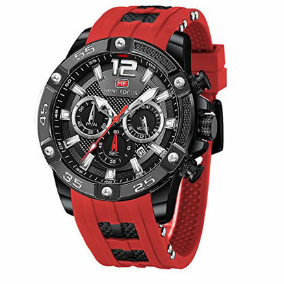 Picture of Mens Watches Military Sports WatchWaterproof,Luminous,Multifunction,CalendarSilicon Strap Watch for Men (red)