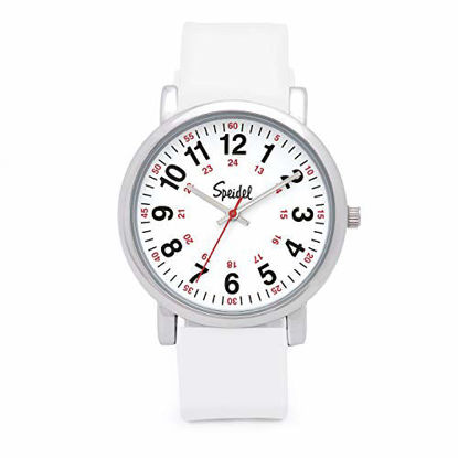 Picture of Speidel Scrub Watch for Medical Professionals with White W Engraving Silicone Rubber Band - Easy to Read Timepiece with Red Second Hand, Military Time for Nurses, Doctors, Surgeons, EMT Workers