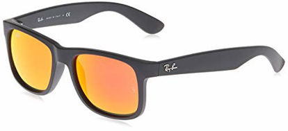 Picture of Ray-Ban RB4165 Justin Rectangular Sunglasses, Black Rubber/Orange Mirror, 51 mm