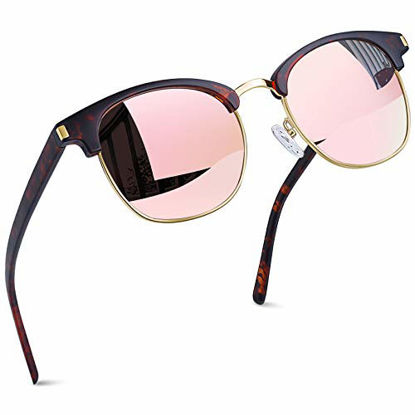 Picture of Joopin Semi Rimless Sunglasses Women Ladies Polarized Sun Glasses UV Protection (Retro Leopard Pink)