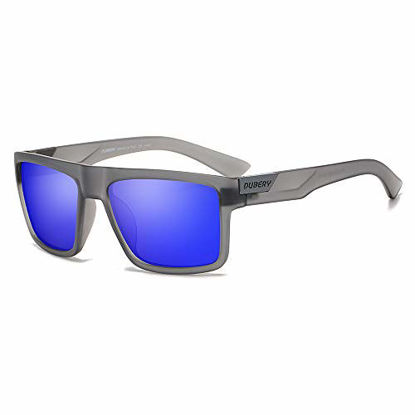 Picture of DUBERY Mens Sport Polarized Sunglasses Outdoor Riding Square Windproof Eyewear D918 (Translucent Grey/Blue)