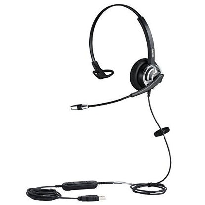 Picture of USB Headset with Microphone Noise Cancelling & Mic Mute, Mono Computer Headphone for Call Center Office Business PC Softphone Calls Microsoft Teams Skype Chat, Clear Voice for Speech Dictation