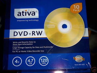 Picture of Ativa DVD-RW Rewritable Media With Slim Jewel Cases, 4.7GB/120 Minutes, Gold, Pack Of 10