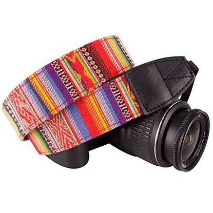 Picture of Wolven Pattern Canvas Camera Neck Shoulder Strap Belt Compatible with All DSLR/SLR/Men/Women etc, Red Stripe Pattern