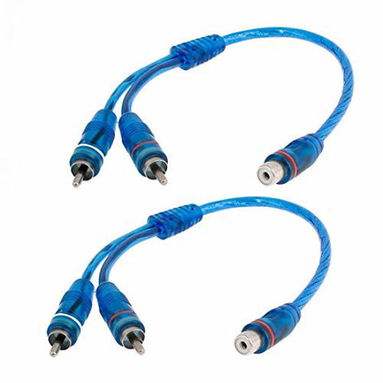 Picture of OUHL RCA Y Adapter Connector 1 Female to 2 Male, Car Audio RCA Splitter Adapter Cable, Blue (2 Pack)