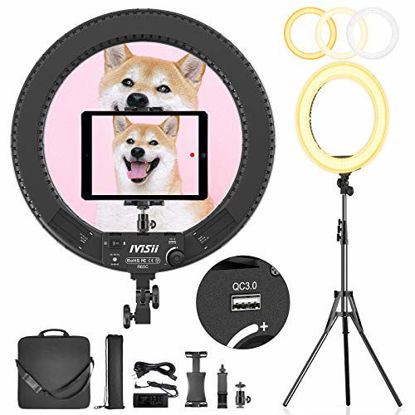 Picture of Ivisii Ring Light 18 inch with Stand and Phone Holder & Ball Head, Bi-Color 3000-5800K, Big Ring Light with Stand for Makeup, Live Streaming, YouTube, Vlog, Photography with Phones, Camera, Tablets