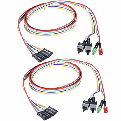 Picture of Warmstor 2-Pack Computer Case LED Light Red Green ATX Power Supply Reset HDD Switch Cable 27-inch Long ATX Case Front Bezel Wire Kit