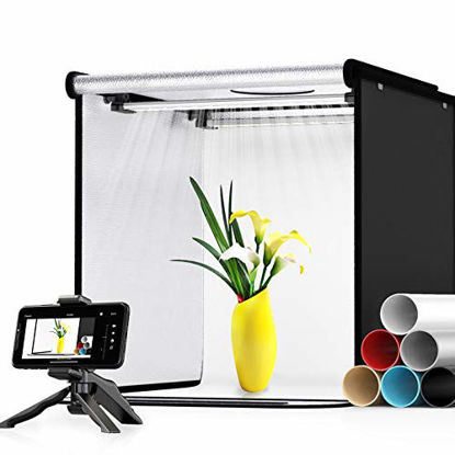 Picture of Photo Studio Light Box, SAMTIAN 16''/40CM Light Box Photography with 2 Bi-Color Adjustable Brightness and 6 PVC Backgrounds Portable Folding Table Top Shooting Tent