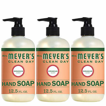 Picture of Mrs. Meyer's Clean Day Liquid Hand Soap, Cruelty Free and Biodegradable Formula,Geranium Scent, 12.5 oz- Pack of 3