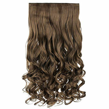 Picture of REECHO 20" 1-pack 3/4 Full Head Curly Wave Clips in on Synthetic Hair Extensions Hair pieces for Women 5 Clips 4.6 Oz Per Piece - Ash Light Brown