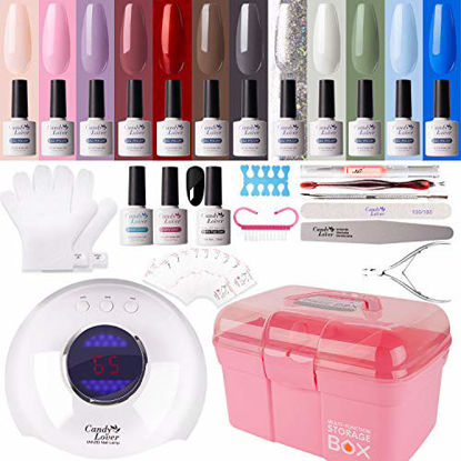 Picture of Gel Nail Polish Kit with 36W Lamp - 15 Bottles Candy Lover 10ml Pastel Colors with Base Top Coat Matte Top UV LED Nail Gel Polish Set, Winter Spring Nail Art Free Storage Box Starter Gift SK-02