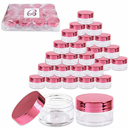 Picture of Beauticom 20g/20ml USA Acrylic Round Clear Jars with Lids for Lip Balms, Creams, Make Up, Cosmetics, Samples, Ointments and other Beauty Products (48 Pieces, Rose Gold Lid (Flat Top))