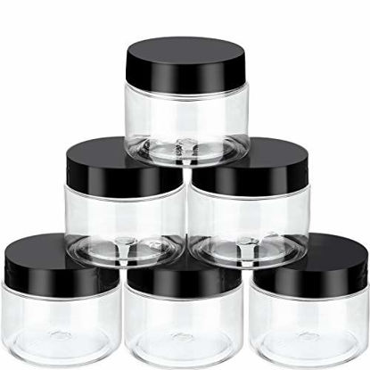 Picture of 6 Pack Plastic Pot Jars Round Clear Leak Proof Plastic Container Jars with Lid for Travel Storage, Eye Shadow, Nails, Paint, Jewelry (1 oz, Black)