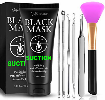 Picture of Blackhead Remover Mask Valuable 3-in-1 Kit Nature Nation Purifying Peel Off Mask, With 5 Blackhead & Pimple Comedone Extractors and Silicone Brush, Deep Cleansing Blackheads Removal Mask Kit (Classic)
