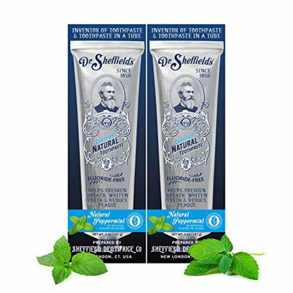Picture of Dr. Sheffields Certified Natural Toothpaste (Peppermint) - Great Tasting, Fluoride Free Toothpaste/Freshen Your Breath, Whiten Your Teeth, Reduce Plaque (2-Pack)