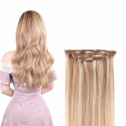 Picture of 18" Clip in Hair Extensions Remy Human Hair for Women - Silky Straight Human Hair Clip in Extensions 60grams 4pieces #18-613 Color