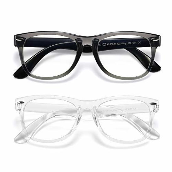 GetUSCart Kids Blue Light Blocking Glasses Girls Boys 2 Pack Computer Video Gaming Glasses for Kids Girls Boys Age 3 10 Anti Blue Light Headache Transparent Black Transparent