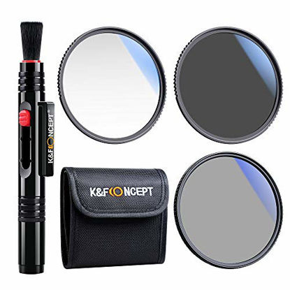 Picture of K&F Concept 55mm UV/CPL/ND Professional Lens Filter Kit (3 Pieces), UV Filter + Circular Polarizing Filter + Neutral Density Filter (ND4) + Cleaning Pen + Filter Pouch for Camera Lens