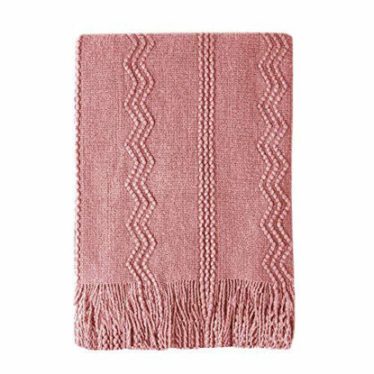Picture of Bourina Textured Solid Soft Sofa Throw Couch Cover Knitted Decorative Blanket, 50" x 60",Coral Pink