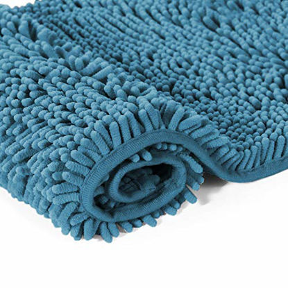 Picture of 20" X 32" Chenille Shaggy Bath Rug, Door Mat, Efficient Water Absorption, Thick, Anti-Slip and Plush Bath Mat for Bathroom, Living Room and Laundry Room (Dark Teal)