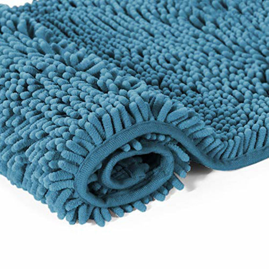 Picture of 20" X 32" Chenille Shaggy Bath Rug, Door Mat, Efficient Water Absorption, Thick, Anti-Slip and Plush Bath Mat for Bathroom, Living Room and Laundry Room (Dark Teal)