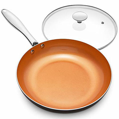 Picture of MICHELANGELO 11 Inch Frying Pan with Lid, Copper Frying Pan with Ultra Nonstick Titanium Coating, Nonstick Copper Skillet 11 Inch, Copper Pans, Ceramic Frying Pans, Induction Compatible - 11Inch
