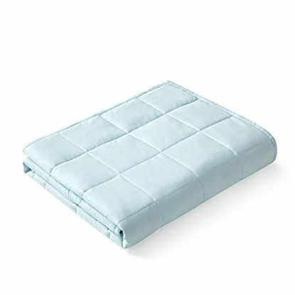 Picture of YnM Weighted Blanket - Heavy 100% Oeko-Tex Certified Cotton Material with Premium Glass Beads (Light Blue, 60''x80'' 20lbs), Suit for One Person(~190lb) Use on Queen/King Bed
