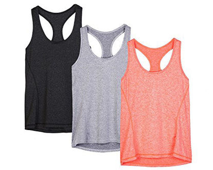 Picture of icyzone Workout Tank Tops for Women - Racerback Athletic Yoga Tops, Running Exercise Gym Shirts(Pack of 3)(M, Black/Granite/Orange)