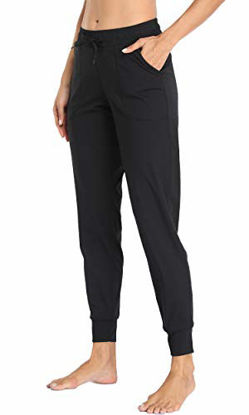 Picture of Oalka Women's Joggers High Waist Yoga Pockets Sweatpants Sport Workout Pants Drawstring Black S