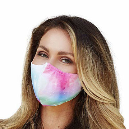 Picture of Washable Face Mask with Adjustable Ear Loops & Nose Wire - 3 Layers, 100% Cotton Inner Layer - Cloth Reusable Face Protection with Filter Pocket - Made in USA - (Rainbow Tie Dye)