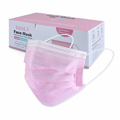 Picture of DIOLV 50 Pcs Disposable Face Mask 3 Layer Protective Masks Pink