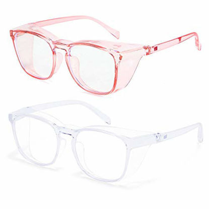 Picture of Protective Eyewear Safety Goggles Clear Anti-fog/Anti-Scratch Safety Glasses Men Glasses, Transparent Frame (2pcs-pink&clear)